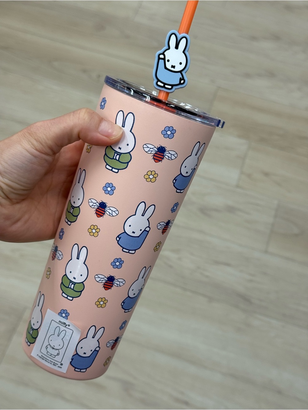 miffy Pink Bunny Pattern Tumbler with Orange Straw